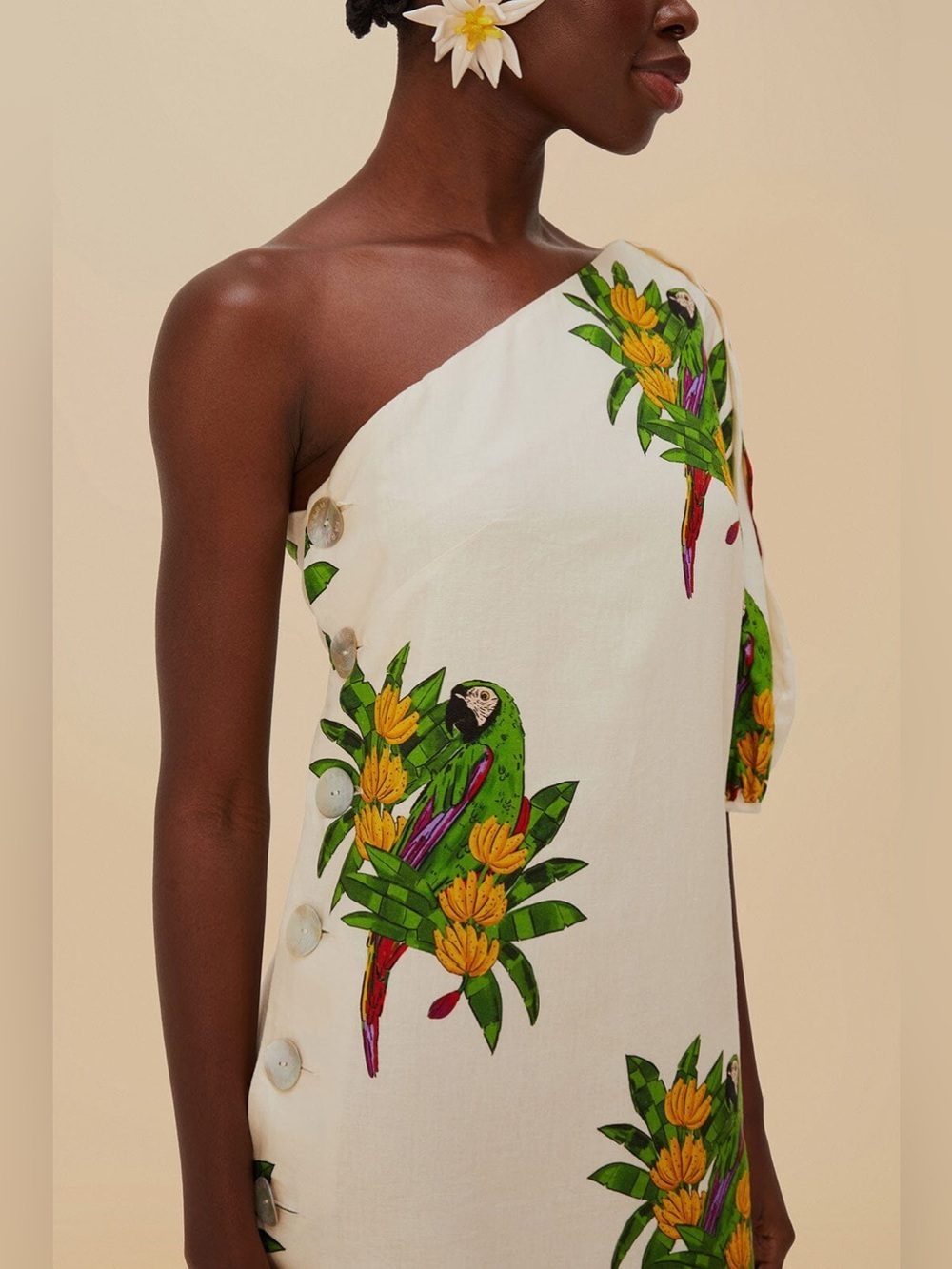 Farm Rio: Off-White Maracana Bird Mini Dress - Picture 2 of 12